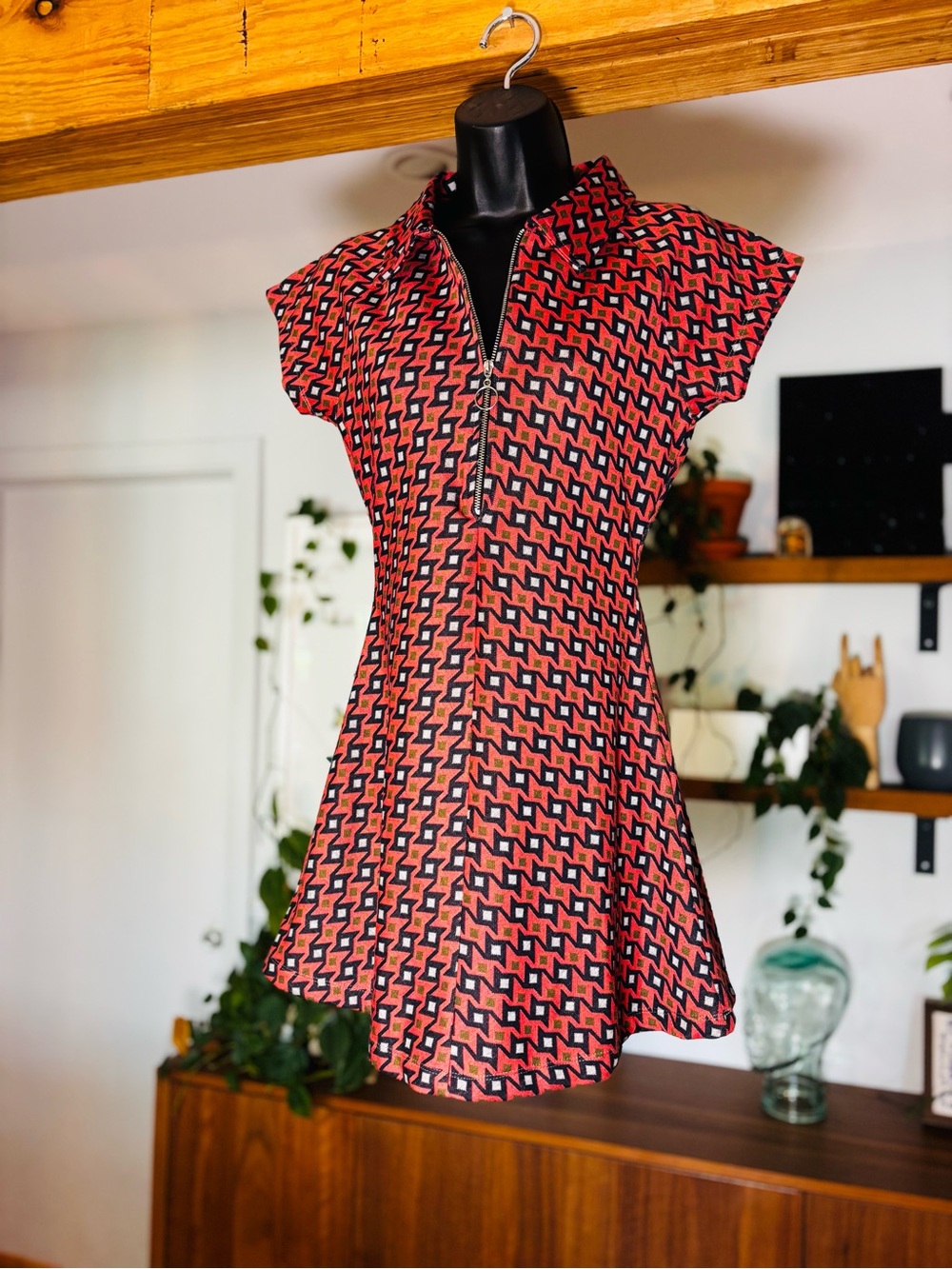 Urban Outfitters Arlo Retro Geometric Zip-Up Mini Dress - Size M